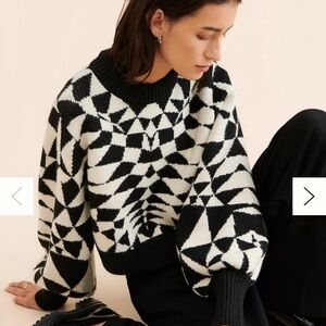 FARM Rio Black and White Geometric Sweater